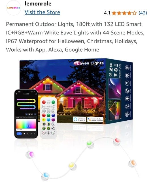 NEW OUTDOOR LIGHTS 180FT, 132 LED SMART LIGHTS