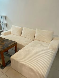 Phone cloud Cream Corduroy Sectional Sofa with Chaise