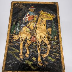 Vintage Chile Copper Wall Plaque Horse Rider Gaucho Folk Art Decor 7x6