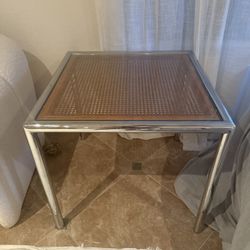 Vintage 70s Sleek Cane Chrome Side or End Table by DIA
