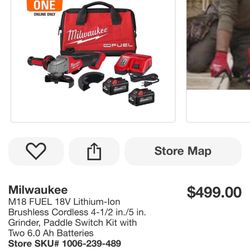 Milwaukee Grinder With 2 6.0 Batteries And Charger