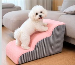 Dog Stairs & Steps, 3-Step Pet Stairs for Small Medium Dogs and Cats, Non-Slip Balanced Pet Ramp Indoor, Durable Non-Slip Fabric Cover and Foam (Pink)