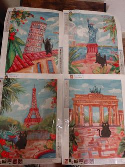 4 pack 12x16 famous buildings diamond painting