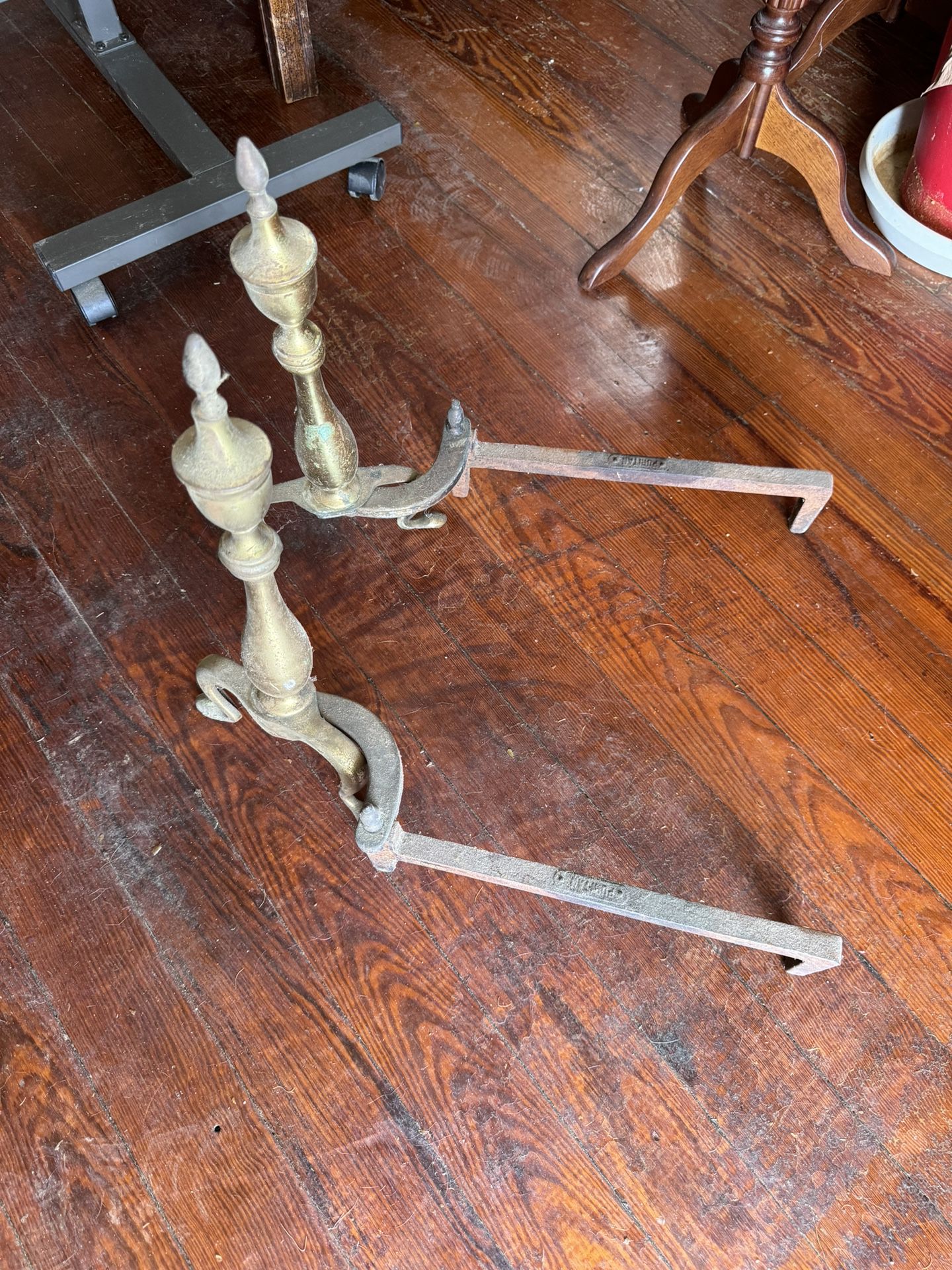 Pair of Antique Brass Fireplace Andirons 