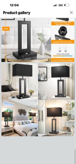 27.2’’ Tall Black Table Lamps for Living Room Bedroom, Bedside Touch Control Lamps with 2 USB Ports&AC Outlet, 3 Color Temp.&Stepless Dimming Desk Lam
