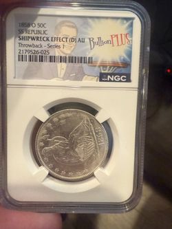 1858-O 50C SS Republic NGC AU Shipwreck Effect