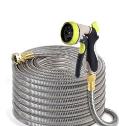 25 foot stainless steel water hose with spray nozzle