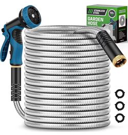 🇺🇸4th of July Sale*NEW* 100FT Stainless Steel Garden Hose with 10-Function Nozzle