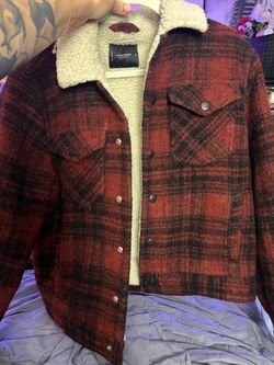 Lucky Brand Sherpa-Lined Plaid Trucker Jacket – Men’s M – Red/Black