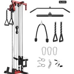 Wall Mount Cable Station, Cable Crossover Machine with Dual Pulley System and 18 Adjustable Positions for Home Gym Fitness Equipment,Red(No Weight)