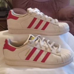 Adidas Superstar Classic Shoes White Pink Stripes Size 5.5