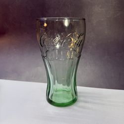 (1) Vintage Coca Cola Glass Lime Green 6” Tall Contoured Embossed Logo Fluted. Great Condition. 