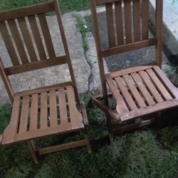 Two Antique Folding Wooden Chairs 