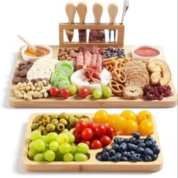 Bamboo Charcuterie Boards (23"×11"×0.8") and Knife Set, Lightweight Cheese Board and Platter