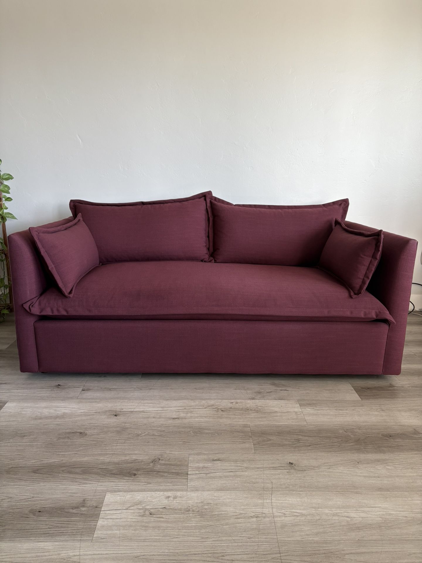 Anthropology Maroon Linen Couch