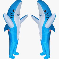 TWO INFLATABLE SHARK COSTUMES FOR ADULTS