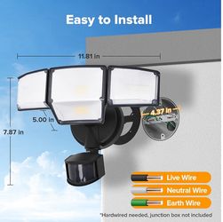 LUTEC 80W 9000LM LED Security Light Hardwire Motion Sensor Outdoor Lights, 4 Head LED Flood Lights Outdoor 5000K Daylight, IP65 Waterproof, Motion Det