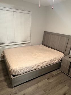 grey wooden light up bed frame/headboard and nightstand NEEDS TO GO ASAP