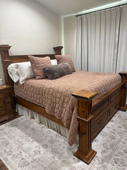 Solid Wood California King Poster Bed Frame with Storage
