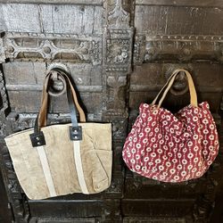 2 New Purse Totes Leather And Nice Canvas And Fabric Inside And Out