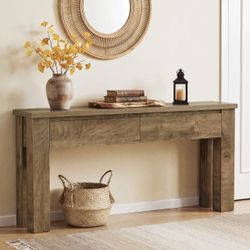 63" Console Table with 2 Drawers, Farmhouse Entryway Sofa Table Behind Couch