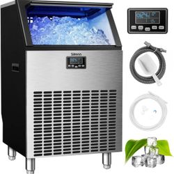 Commercial Ice Maker, Creates 200lbs in 24H, 48lbs Ice Storage Capacity, Stainless Steel Freestanding Ice Maker Machine with Auto Self-Cleaning for Ho