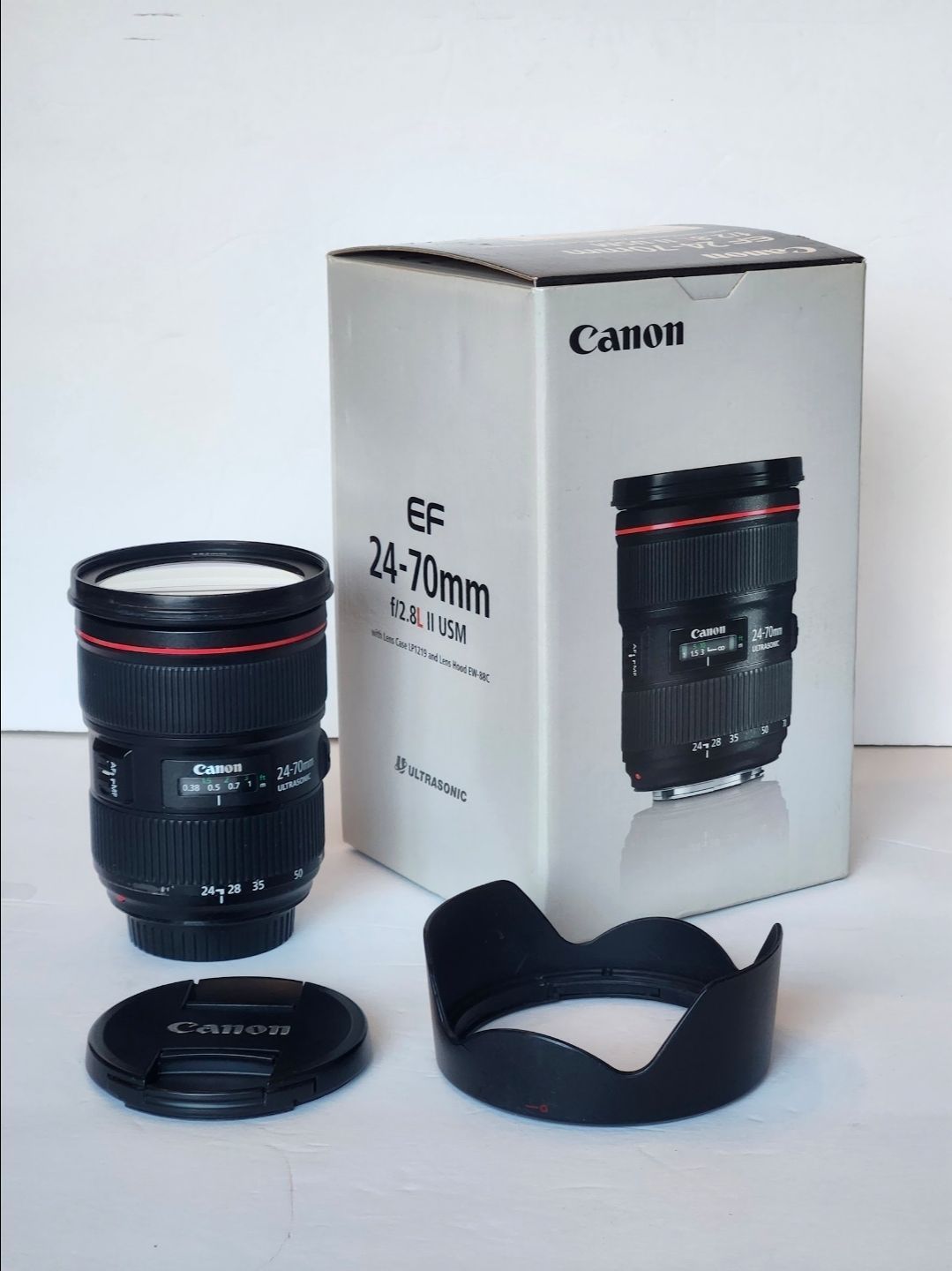Canon EF 24-70mm f2.8 L II USM Lens with Hood, Cap, & Box