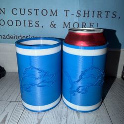 Custom Detroit Football Team Inspired 3D Printed 12oz Can Koozies (Set of 2) Reusable Drink Holders