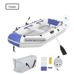 3-Person Sport Inflatable Dinghy Boat, 9' Tender Fishing Boat Kayak Raft with Oars and Air Pump, Max Load 970 lbs, Wh