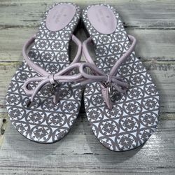 Kate Spade New York Mistic Bow Flat Thong Sandals Taupe Pale Pink Leather 9M