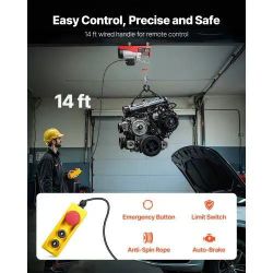 341^880lbs Electric Hoist with 14ft Wired Remote Control, 110V Electric Hoist Attic Lift 20-40 FT Lifting Height for Garage Attic Warehouse Factory 34
