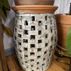 Pair of Carved White Wood Decorative Side Tables – $80 for both
