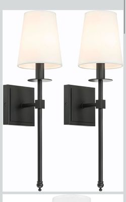 New set of 2 sconces light fixtures lamps black hard wired