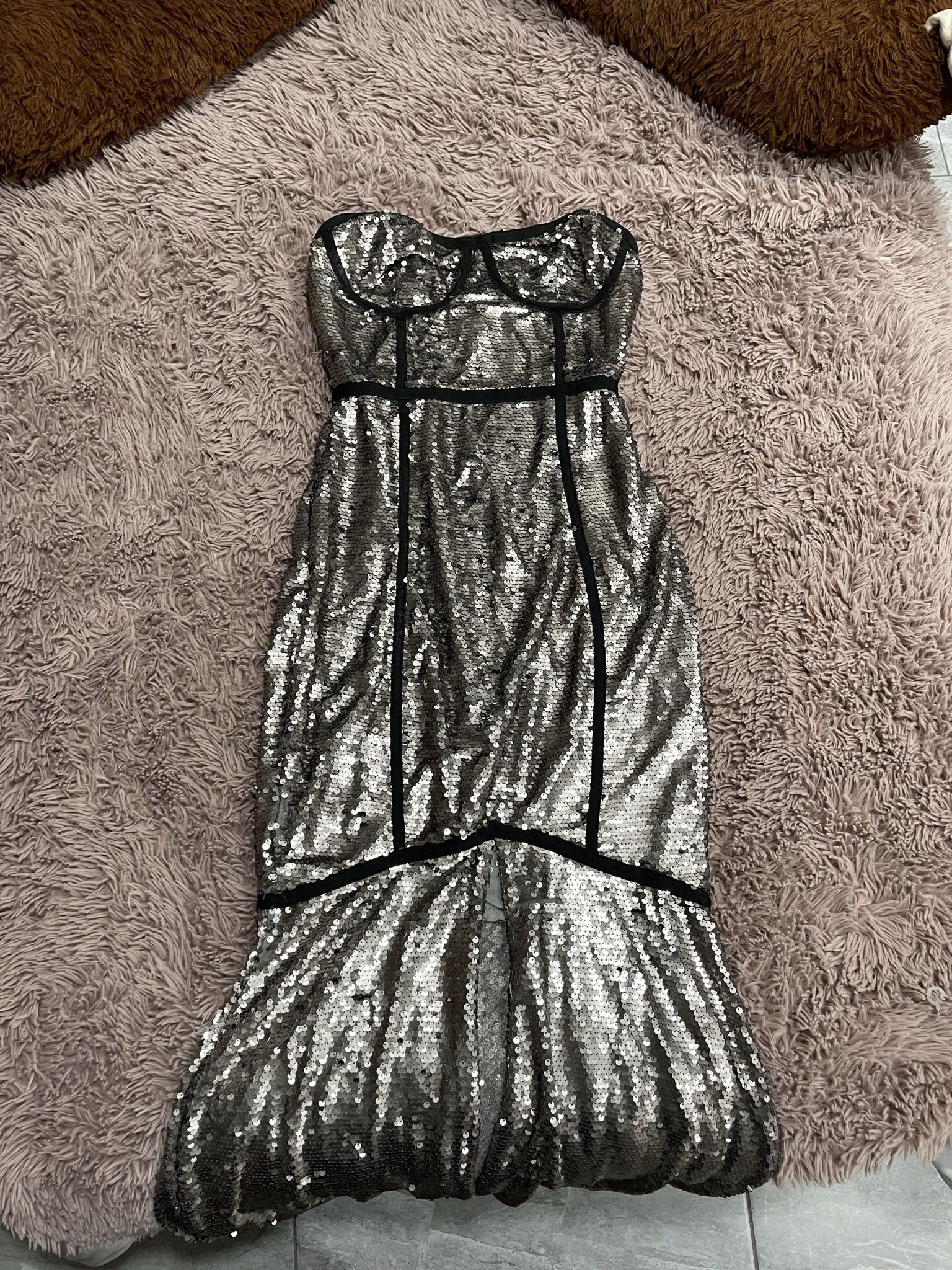 Fashion Nova Women Met Gala Sequins Dress In Matte Silver
