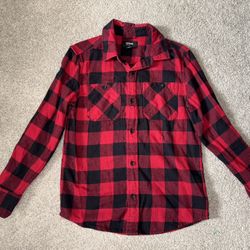 Boys Red Plaid Button Up Shirt
