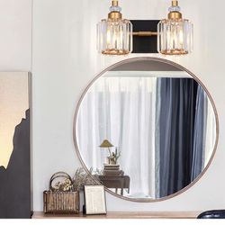Crystal Gold Bathroom Vanity Lights, Modern Bathroom Lighting Over Mirror, Vintage 2-Light Bathroom Light Fixtures (Black & Brass)