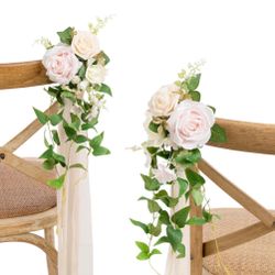 Ling’s Moment set of 7 chair ties with florals - Blush and Cream