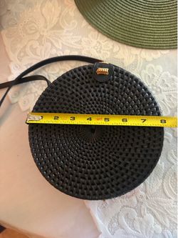Black round crossbody rattan bag