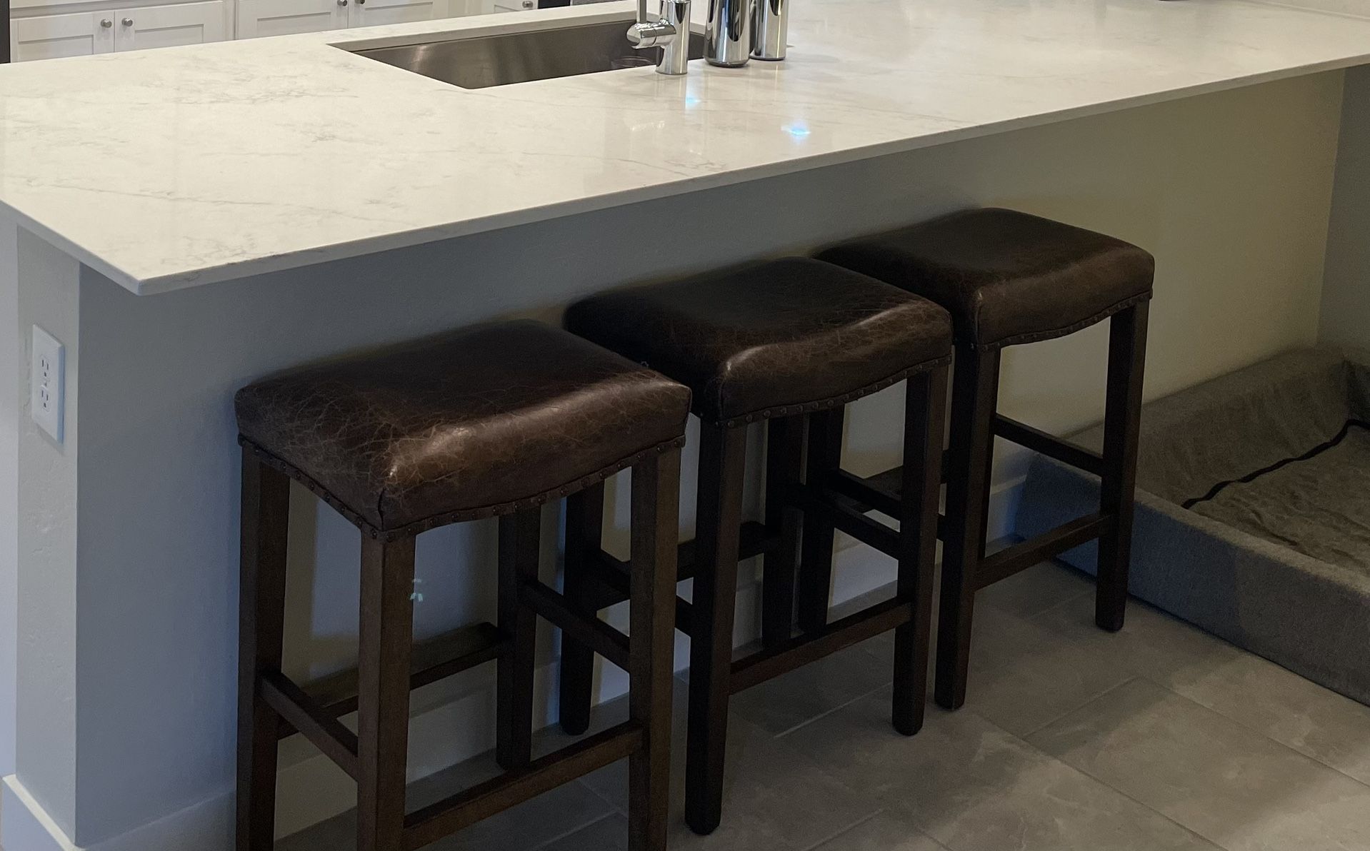(3) Counter Stools - Pottery Barn Brown Leather