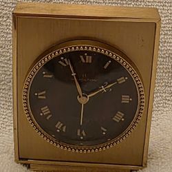 Vintage Hamilton Swiss Made Brass and Cobalt Clock Eight Days Seven Jewels Works