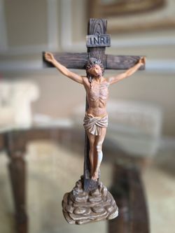 ​11.5" Standing Crucifix Statue Resin Tabletop Jesus Cross INRI Altar Figurine