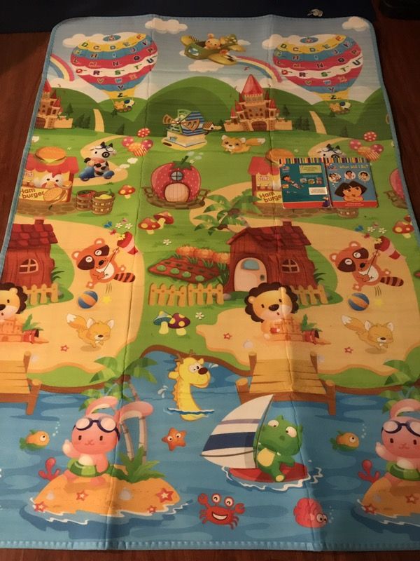 GMS 180*120*0.5cm Double Sides Baby Kids Toddler Crawl Mat Playing Carpet Playmat Picnic Blanket (Farm & Fruit Alphabet)