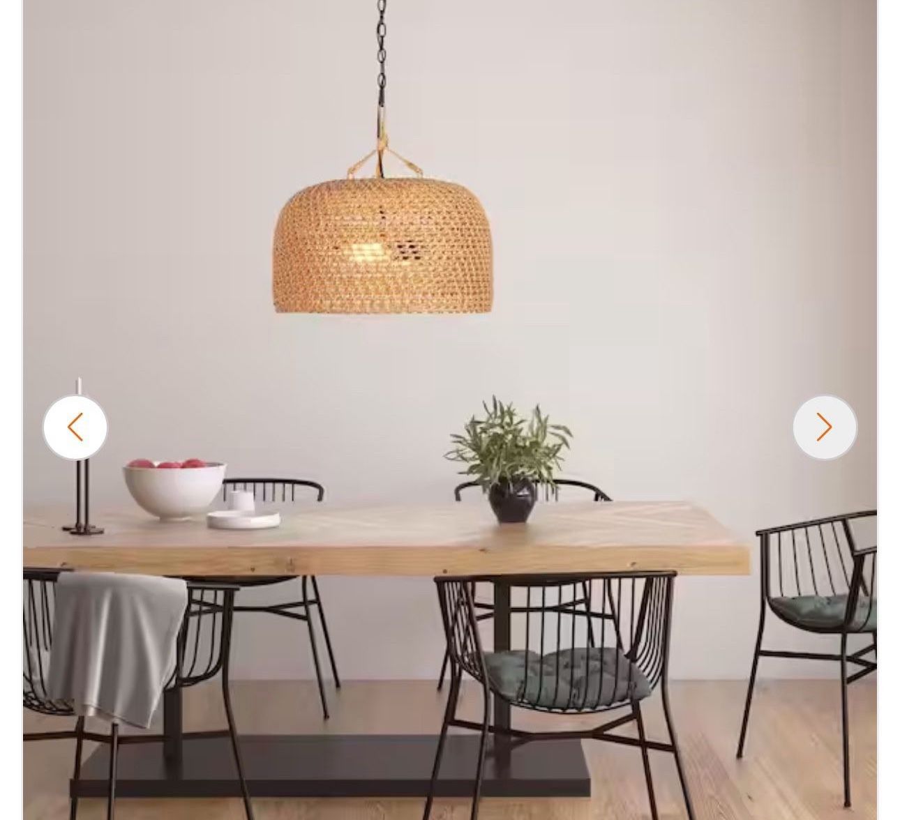 Hampton Bay Summerpoint 120-Watt 2-Light Black Shaded Pendant Light with Natural Woven Shade, No bulbs Included