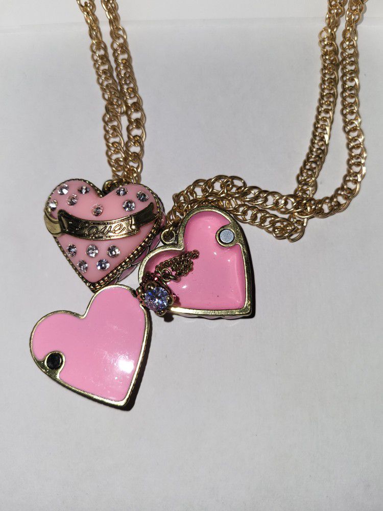 2 Pink Heart Locket With Ring Inside