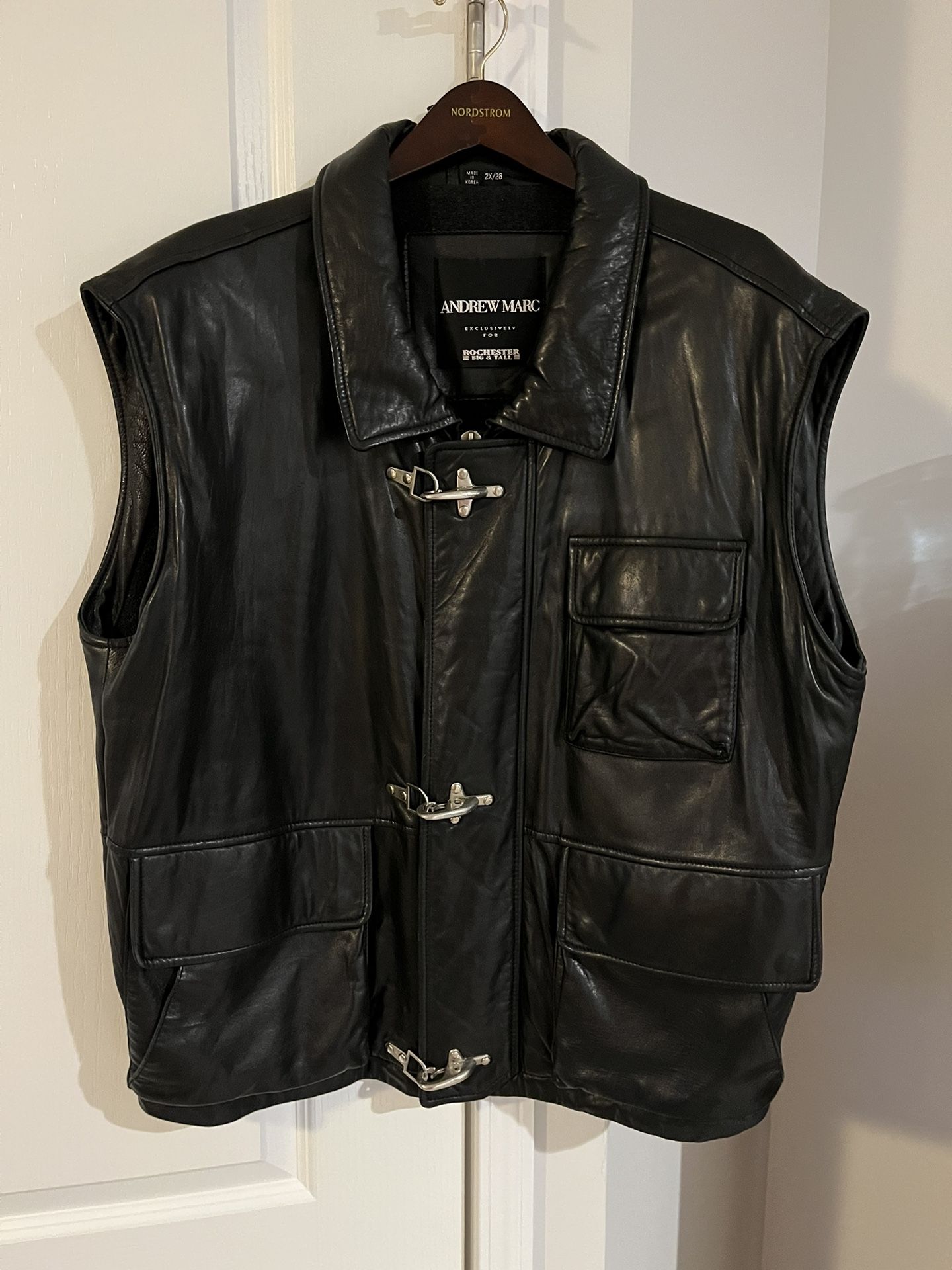 Vintage Andrew Marc ORIGINAL Black Leather Men’s Vest, size 2X