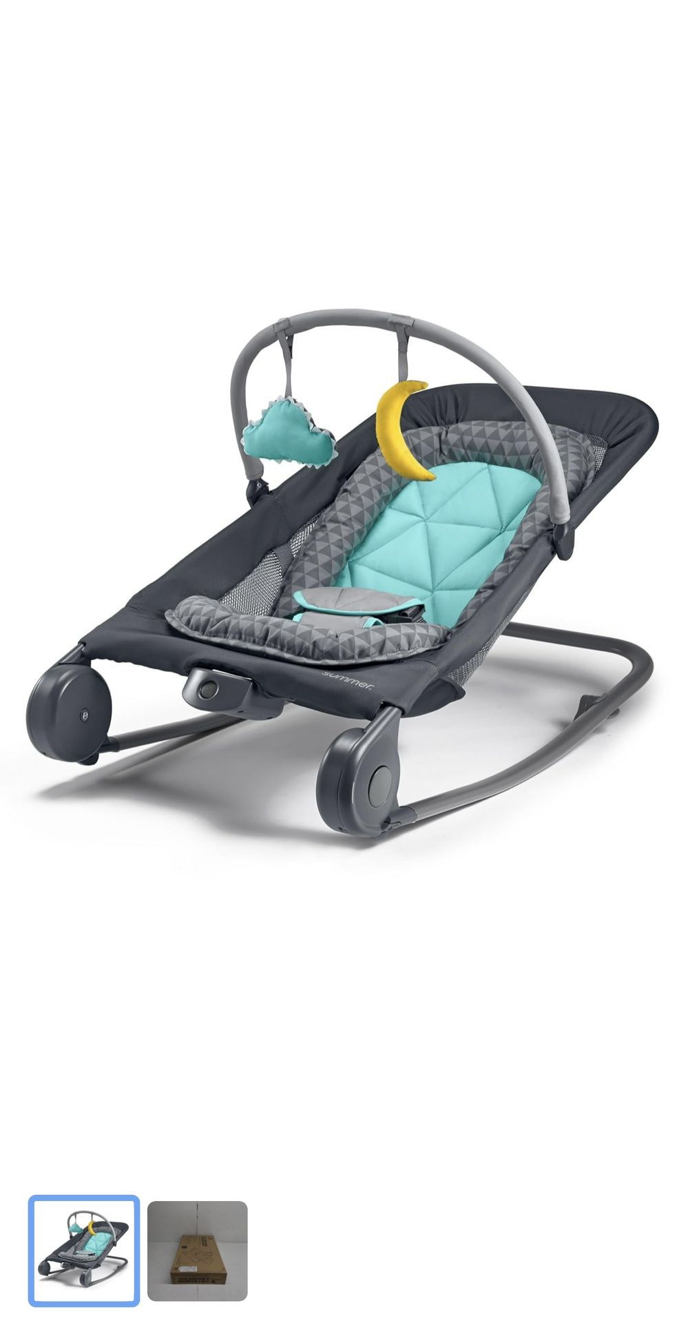 Summer Infant 2-in-1 Bouncer & Rocker Duo (Gray and Teal) Convenient and Portable Rocker and Bouncer for Babies Includes Soft Toys and Soothing Vibrat
