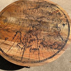 Medinia Map Print Round Solid Wooden Coffee Table 18”