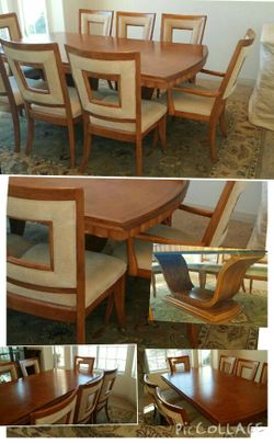 HIGH END DINING ROOM TABLE AND 8 CHAIRS