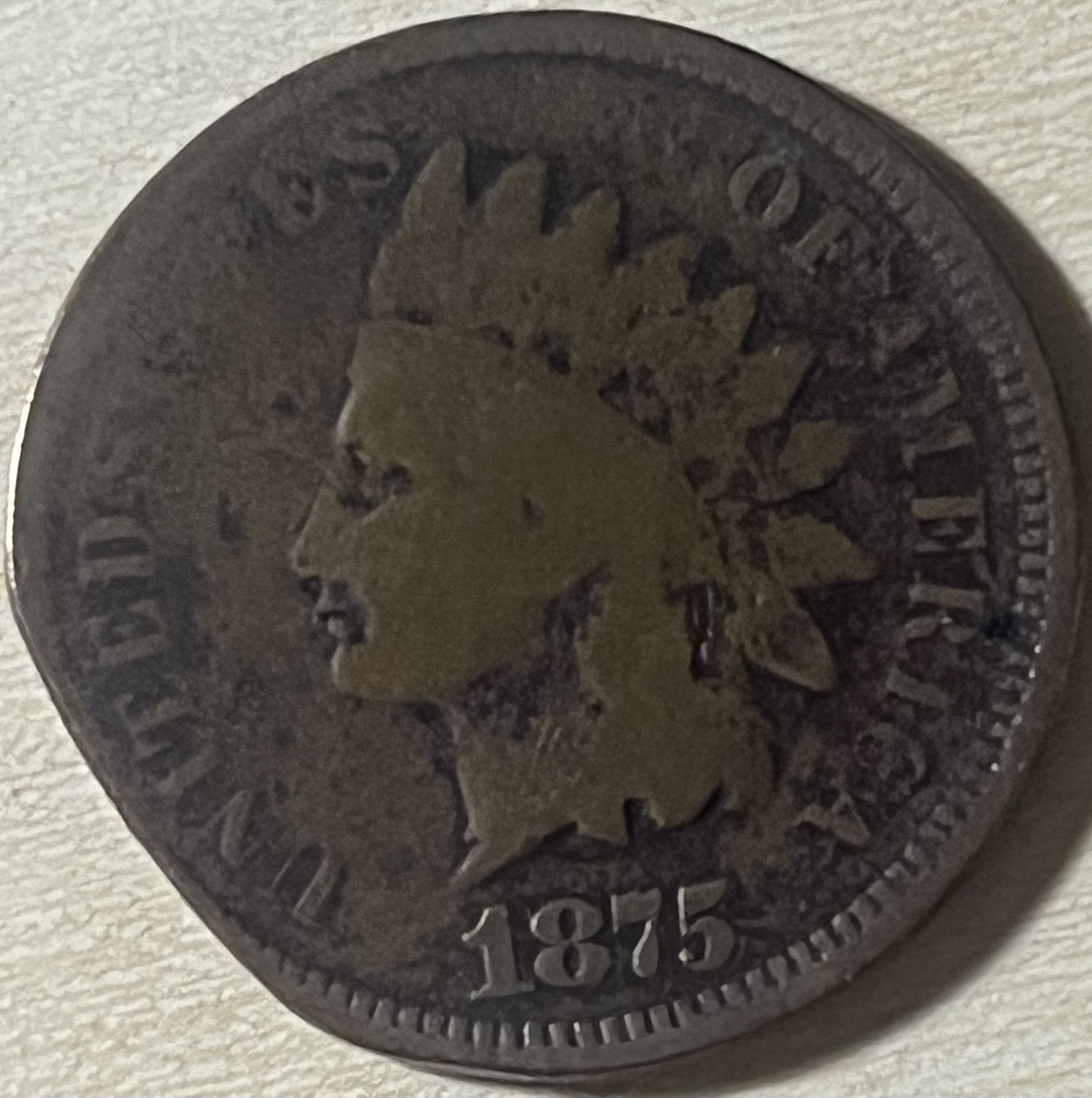 CLIP!! 1875 Indian Head Cent w/Small Clip