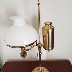 Antique Converted Brass Oil Lamp with Adjustable Height 